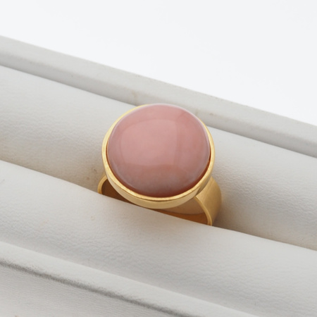 Pierścionek regulowany - Opal Różowy koło w srebrze złoconym