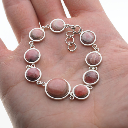 Bransoletka regulowana z okrągłym rodochrozytem w srebrze