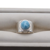 Pierścionek sygnet- Larimar koło i srebro