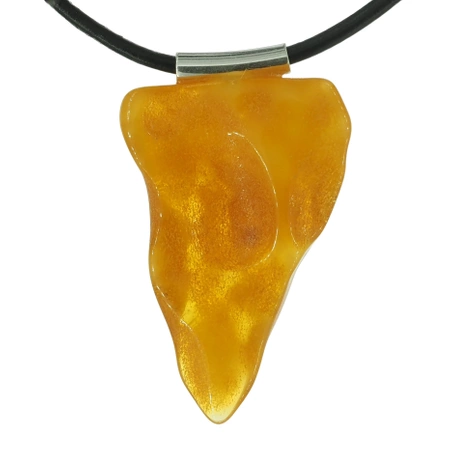 Naszyjnik  na rzemieniu - surowy Bursztyn mleczny