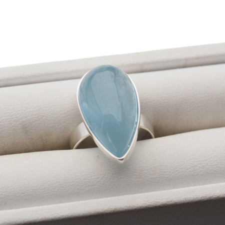Pierścionek - Akwamaryn łza w srebrze (rozmiar jubilerski 17)