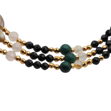 Bransoletka mix - Malachit, Muszla, Turmalin czarny, Hematyt i srebro złocone