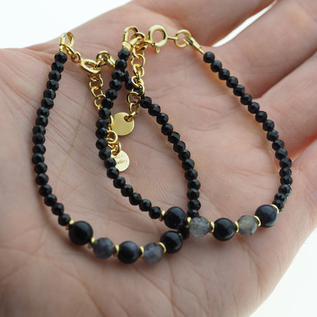 Bransoletka - Turmalin czarny, Iolit, Noc Kairu i srebro złocone