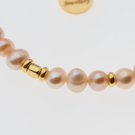 Bransoletka - Perły hodowane różowe i srebro złocone