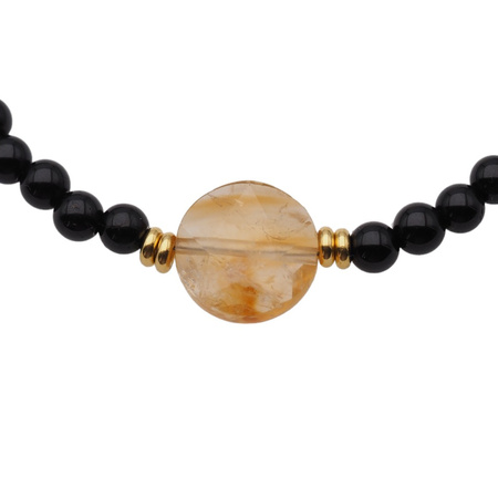 Bransoletka obfitości i ochrony - Cytryn, Turmalin czarny, koniczynka i srebro złocone