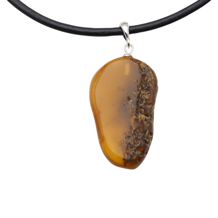 Naszyjnik  na rzemieniu - surowy Bursztyn