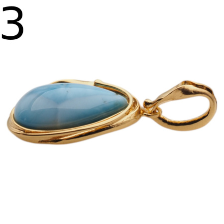 Zawieszka - larimar łza w srebrze złoconym z liśćmi