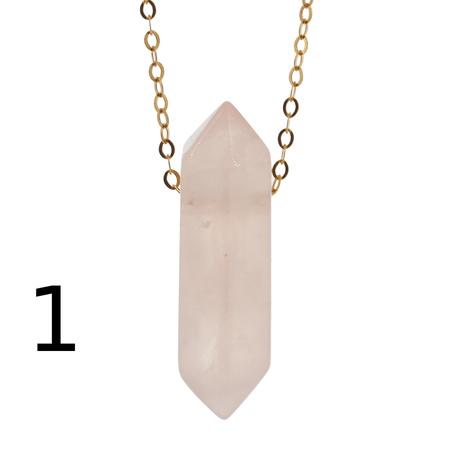 Naszyjnik - Kwarc Różowy sopel na łańcuszku srebrnym złoconym