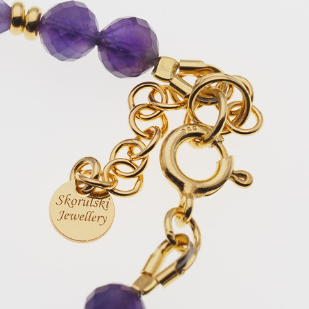 Bransoletka regulowana - Ametyst fasetowany, hematyt i srebro złocone