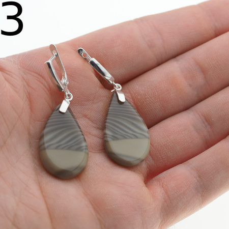 Kolczyki z Krzemieniem Pasiastym - łezki w srebrze