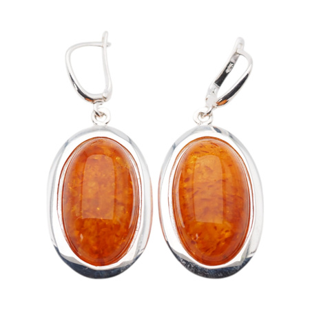 Kolczyki - koniakowy Bursztyn owal i srebro