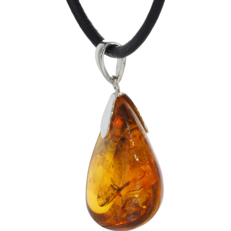 Naszyjnik na rzemieniu - transparentny Bursztyn w srebrze