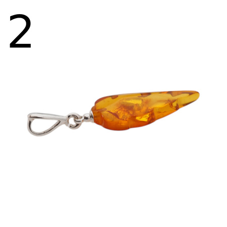 Zawieszka - koniakowy Bursztyn rzeźbione liście i srebro