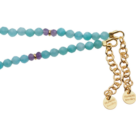 Bransoletka - Apatyt, Amazonit, Ametyst i srebro złocone