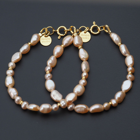 Bransoletka - Perły hodowane różowe i srebro złocone