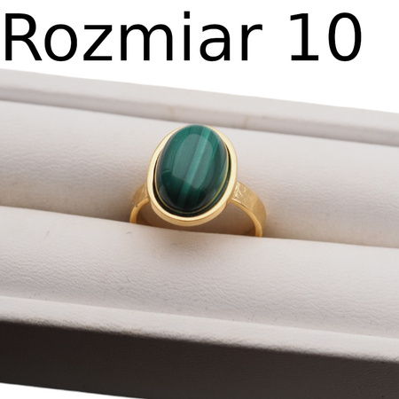Pierścionek regulowany z owalnym Malachitem w młotkowanym srebrze złoconym