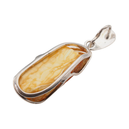 Zawieszka - surowy Bursztyn mleczny plastry w srebrze 