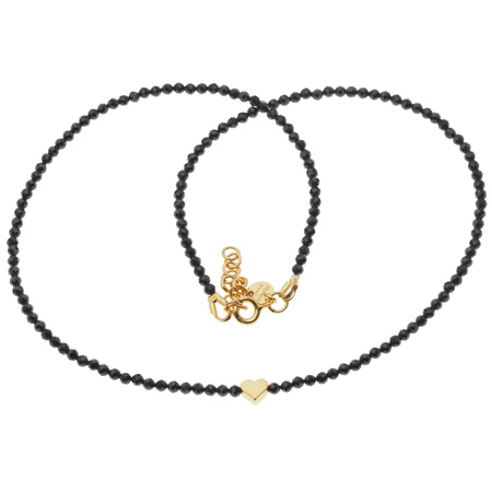 Naszyjnik z sercem - Spinel fasetowane kulki i srebro złocone