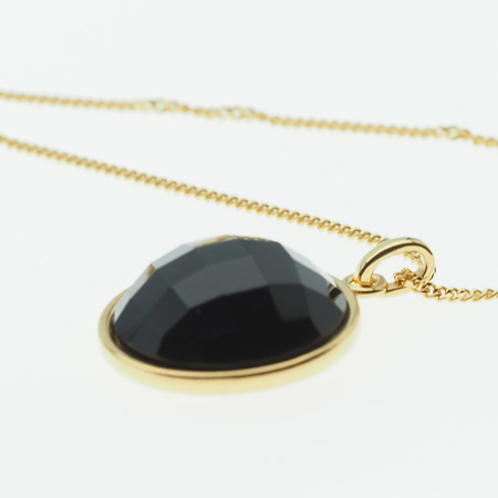 Naszyjnik srebrny złocony - cięty Onyks okrągły na łańcuszku