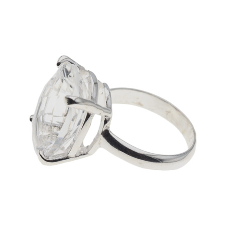 Pierścionek - Kryształ Górski owal (szlif diamentowy) w srebrze