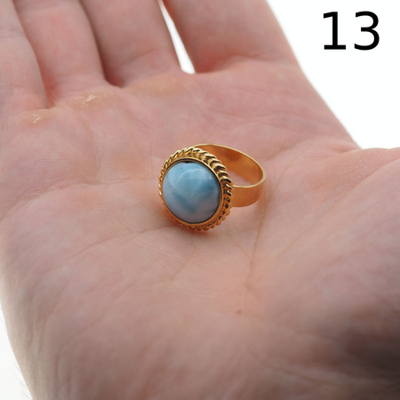 Pierścionek regulowany - okrągły Larimar 12-13mm w srebrze złoconym