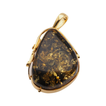 Zawieszka z liściem - Bursztyn zielony w srebrze złoconym