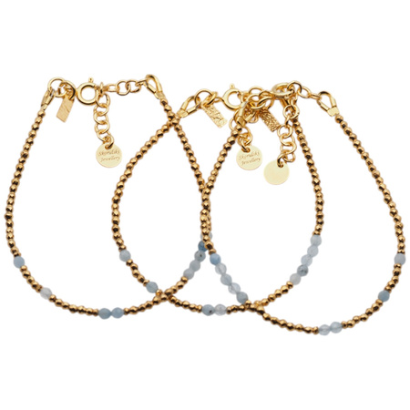 Bransoletka urodzeniowa marzec - akwamaryn, złoty hematyt i srebro złocone