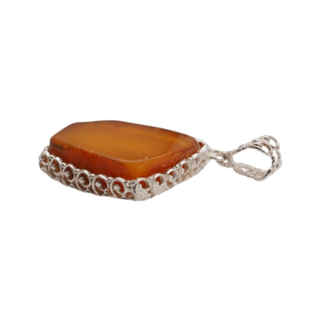 Zawieszka - surowy Bursztyn mleczny plastry w srebrze