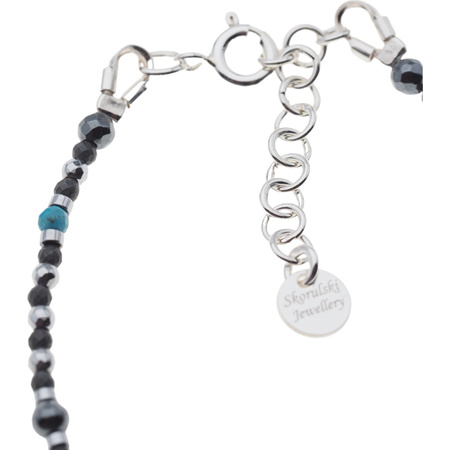 Bransoletka regulowana - Turkus, Hematyt i srebro