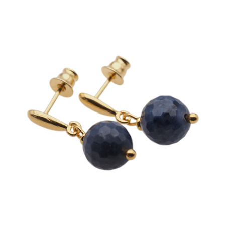 Kolczyki - Szafir kulka w srebrze zloconym