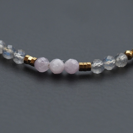 Bransoletka - Labradoryt, Kunzyt, Hematyt i srebro złocone