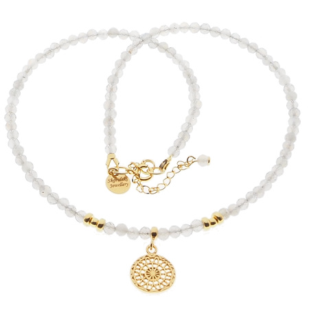 Naszyjnik łapacz snów - Labradoryt fasetowane kulki i srebro złocone