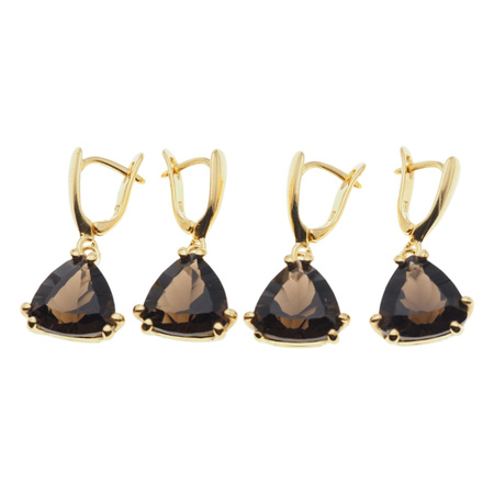 Kolczyki - Kwarc dymny trójkąt (szlif diamentowy) w srebrze złoconym