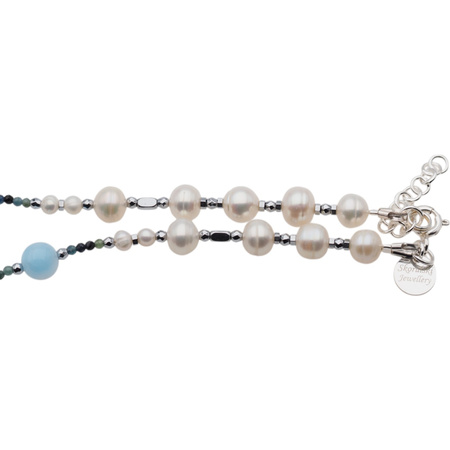 Naszyjnik z zawieszką - Larimar, Perła, Turmalin niebieski i srebro 
