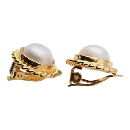 Klipsy - Perły białe koło w srebrze złoconym