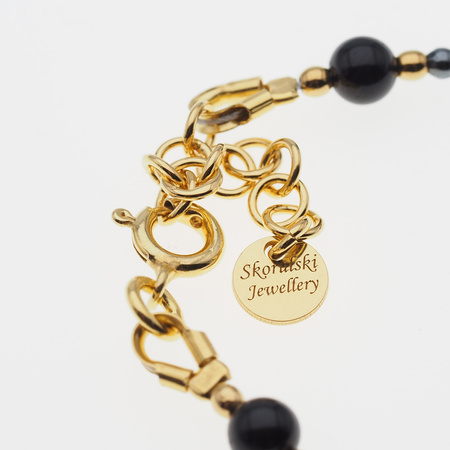 Bransoletka regulowana - Turmalin czarny, Hematyt i srebro złocone