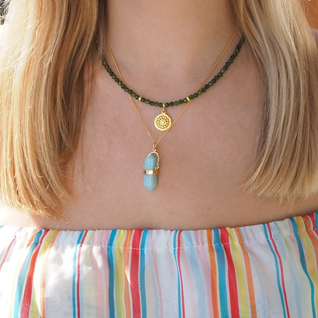 Naszyjnik - Amazonit sopel w okuciu na łańcuszku złoconym