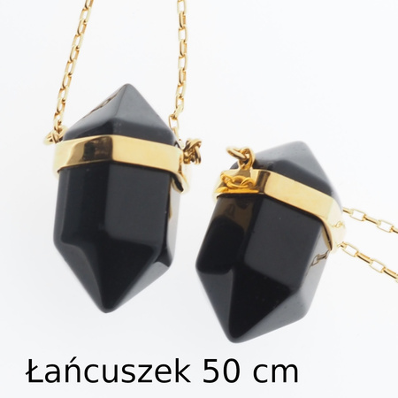 Naszyjnik - Onyks sopel w okuciu na łańcuszku srebrnym złoconym