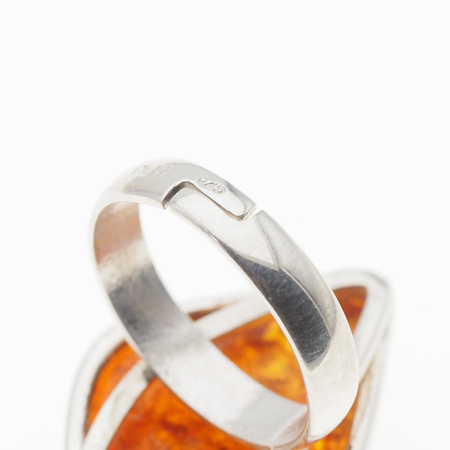 Pierścionek regulowany - Koniakowy Bursztyn w srebrze
