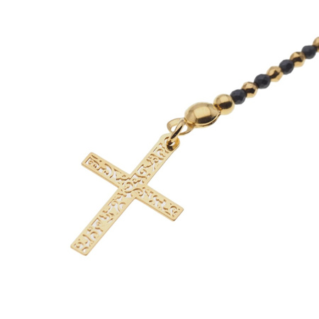 Naszyjnik różaniec - Turmalin, hematyt, Larimar i srebro złocone