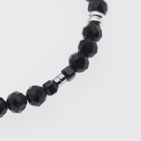 Bransoletka regulowana - Turmalin czarny kulki, zawieszka księżyc i srebro