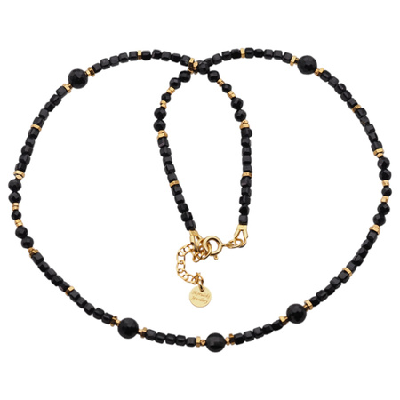 Naszyjnik - Turmalin czarny, Hematyt złoty i srebro złocone