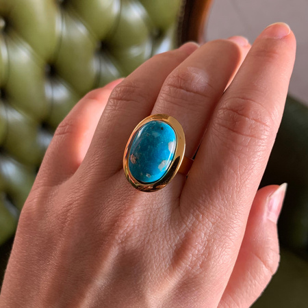 Pierścionek regulowany - Turkus owalny w srebrze złoconym