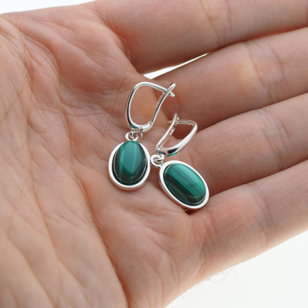 Kolczyki z owalnymi malachitami w srebrze
