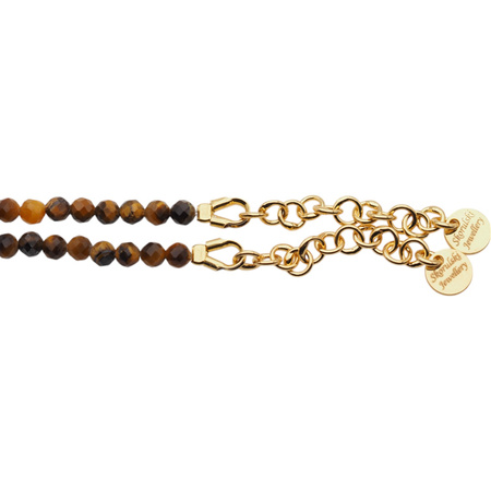 Bransoletka - Tygrysie Oko fasetowane kulki i srebro złocone