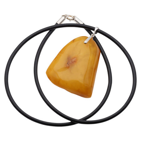 Naszyjnik na rzemieniu - surowy Bursztyn mleczny i srebro