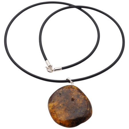 Naszyjnik na rzemieniu - Bursztyn z łuskami w srebrze