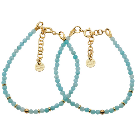 Bransoletka regulowana - Amazonit fasetowane kulki i srebro złocone