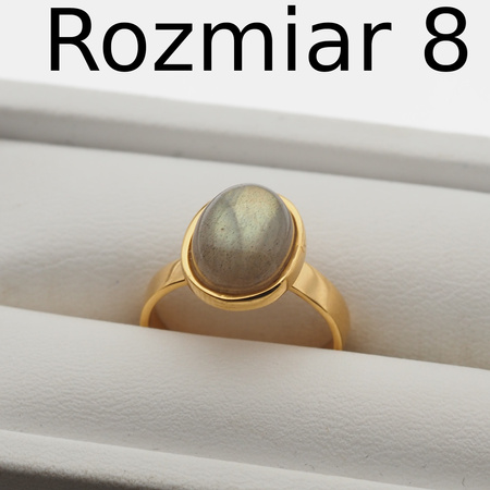 Pierścionek z Labradorytem owalnym w srebrze złoconym