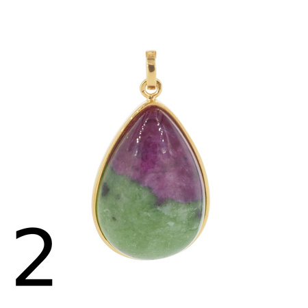 Zawieszka - Zoisyt z Rubinem łza w srebrze złoconym